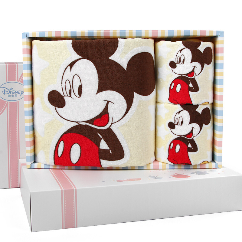 迪士尼(DISNEY) 毛浴巾三件套礼盒(浴巾*1+童巾*2) 米奇