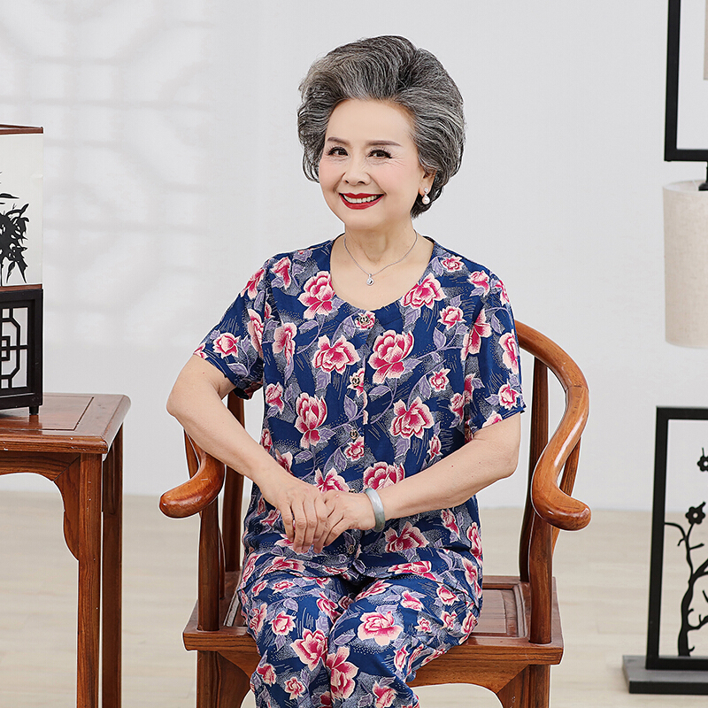 中老女装妈妈装人造棉睡衣套装绵绸家居服两件套奶奶装老人衣服
