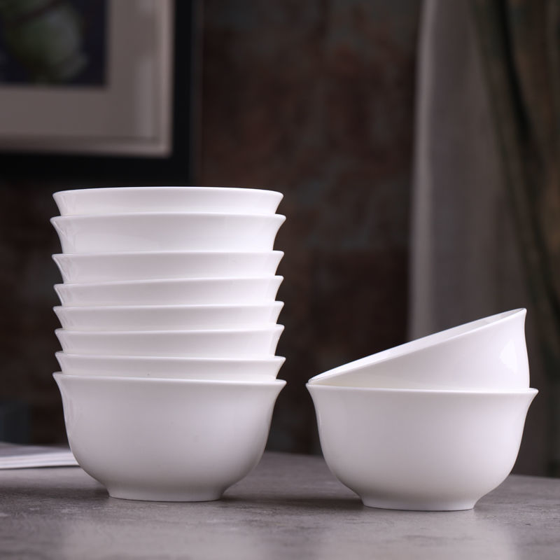纯白金钟碗10个装 10个装景德镇4.5英寸米饭碗陶瓷碗家用骨瓷餐具套装喝汤碗金钟碗