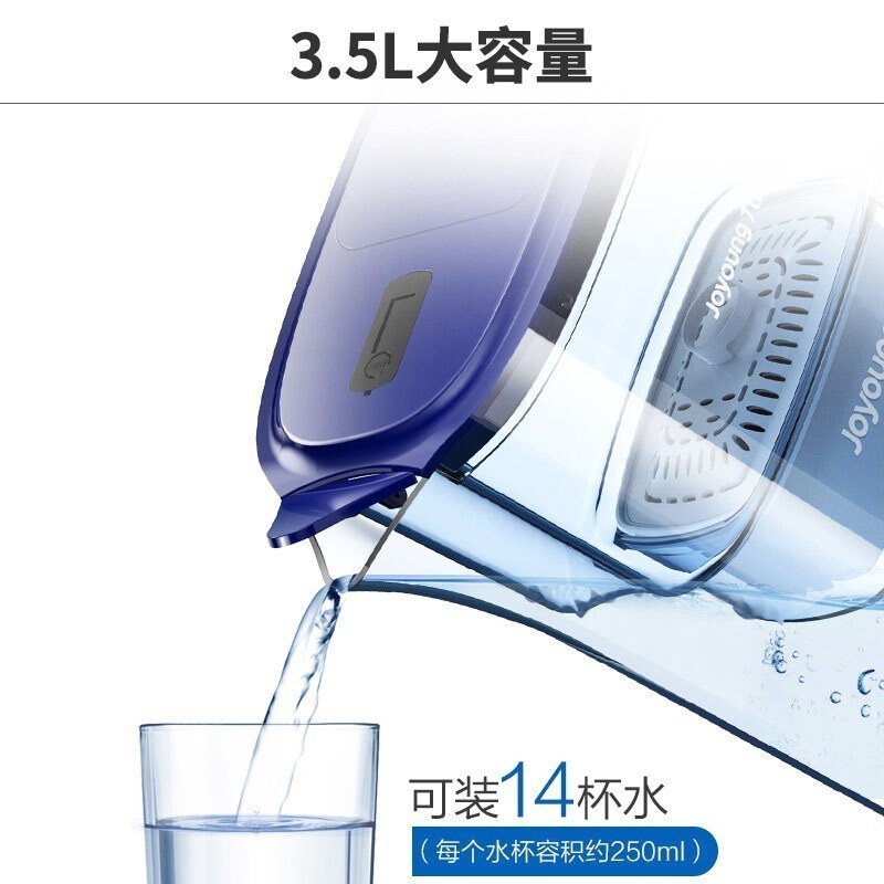 九阳(Joyoung)净水壶 家用净水器自来水过滤器厨房滤水壶便携净水杯3.5L JYW-B05(一壶一芯)