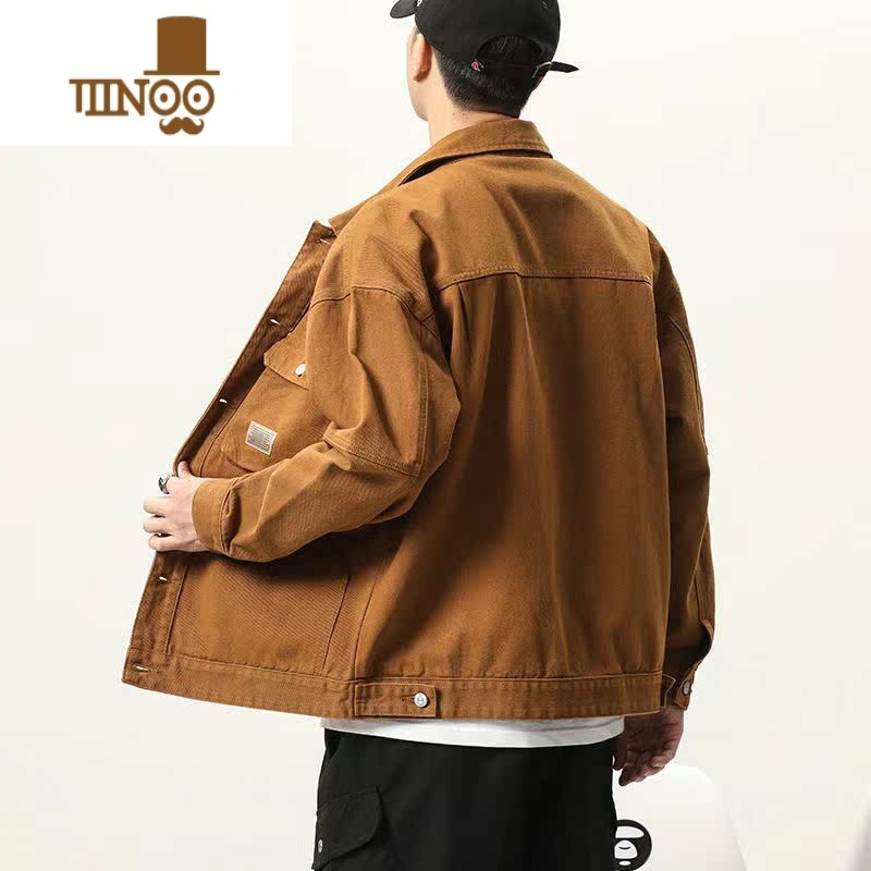 YANXU美式复古多口袋牛仔外套男潮牌宽松百搭工装夹克2023秋季上衣高清大图