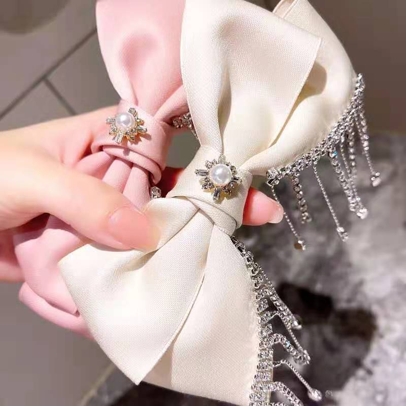 蝴蝶结发夹女后脑勺头饰新款日系发卡网红流苏水钻仙女超仙头顶夹发夹