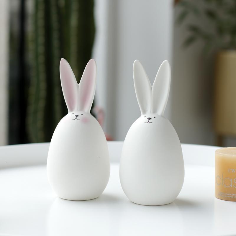 北欧创意可爱小动物客厅迷你陶瓷兔子摆件ins简约现代装家居饰品三维
