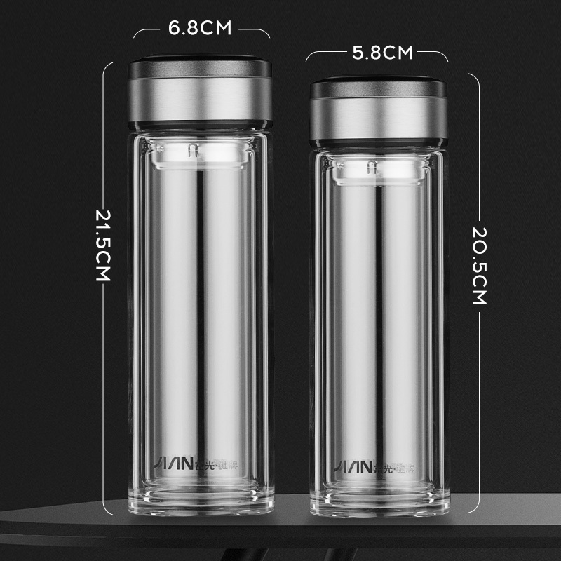 富光(FGA)玻璃杯双层便携水杯男女随手杯家用过滤带盖杯子车载水杯 紫色420ml(加厚底礼盒装)