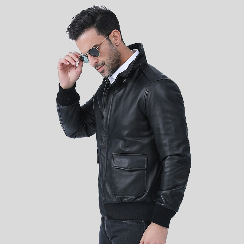 luxury lane男士皮衣 真皮皮衣 绵羊皮a2飞行夹克外套