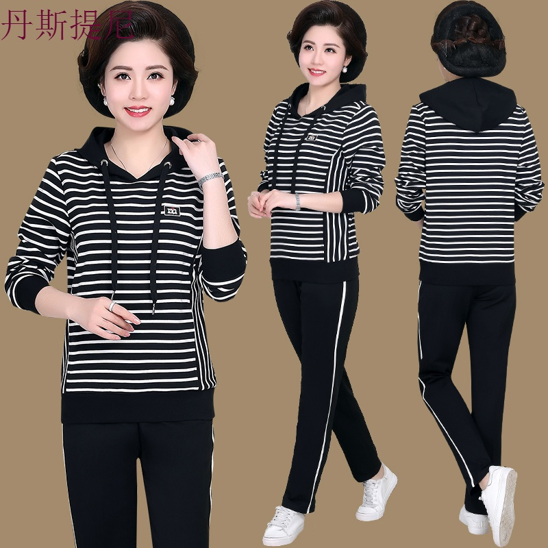 妈妈秋装两件套运动服套装中年女装2018新款春秋中老年人洋气外套