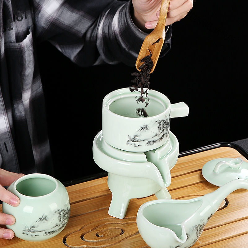 懒人茶具套装家用整套半全自动茶盘石磨陶瓷功夫泡茶壶茶杯冲茶器