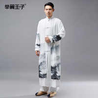 举翼王子春秋长衫男中国风棉麻男遮阳衫雪纺假两件中式盘扣国风长袍 L 白色