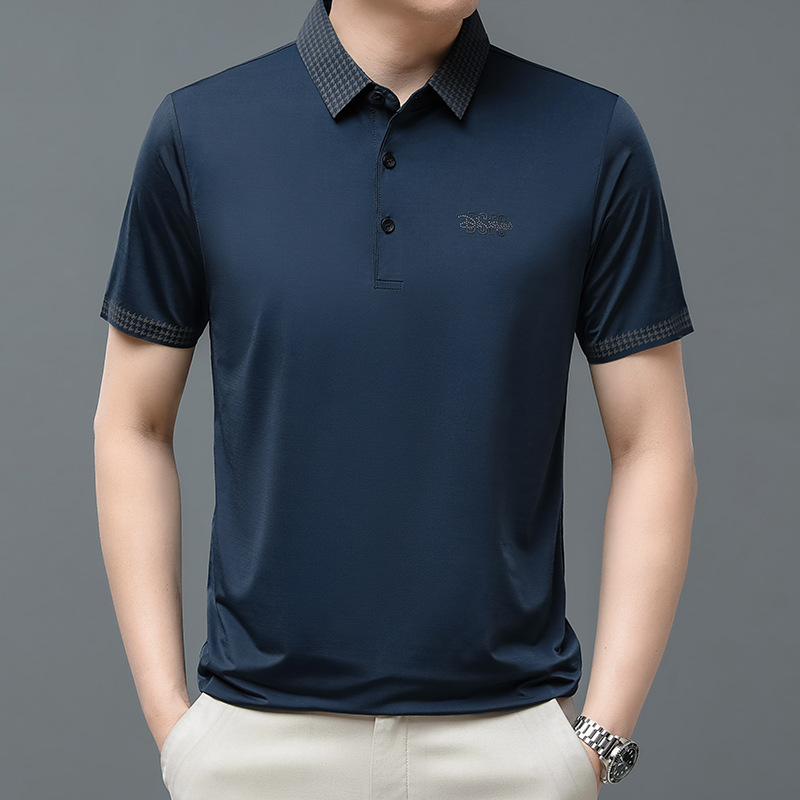 夏季商务男装短袖t恤潮中年男士休闲体恤Polo衫纯色冰丝直播高清大图