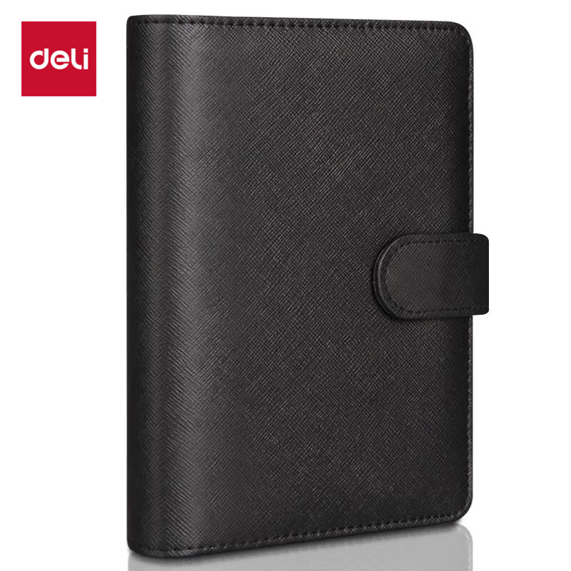 得力(deli)48k100张活页笔记本子 文具新年礼物 6孔商务工作记事本日记本皮面本办公用品 黑色3152