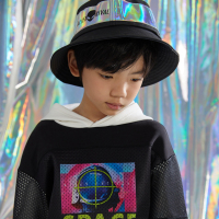[1件3折价:74.7]米喜迪mecity童装春新款男童太空平面印花连帽针织套头衫