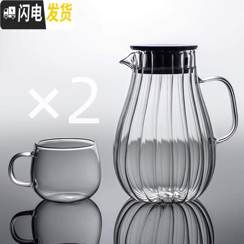 三维工匠玻璃凉水壶可高温家用大容量杯防爆扎壶果汁凉白开茶壶套装冷水壶 玻璃花瓣壶大号2.0+2龙胆杯茶具高清大图