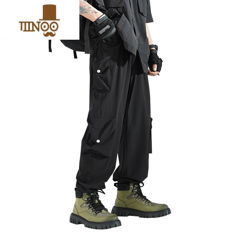 YANXU2023秋季潮流百搭休闲裤男生高街潮牌宽松直筒束脚机能垂感工装裤高清大图