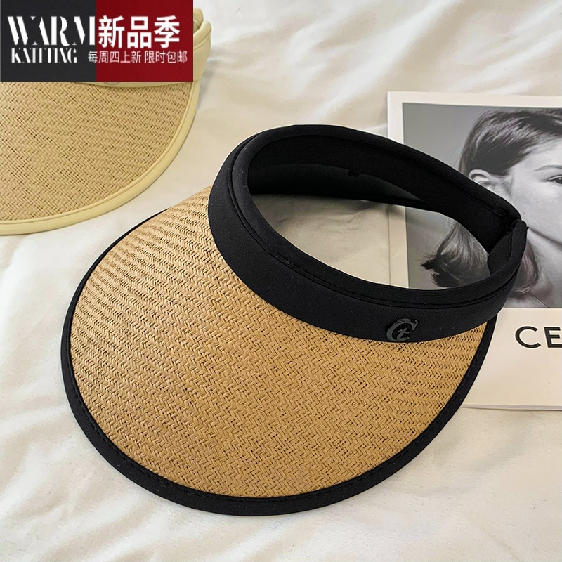 shanchao2023新款草编大帽檐帽女专业空顶遮阳帽子夏天太阳帽