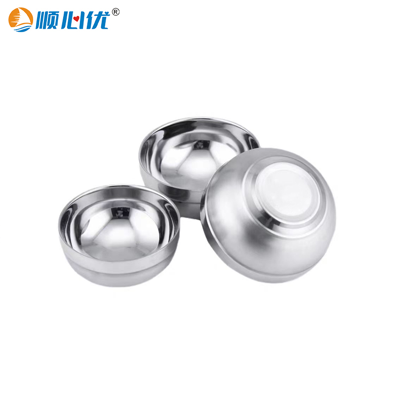 顺心优 双层防烫碗201不锈钢白金碗 14cm/个高清大图