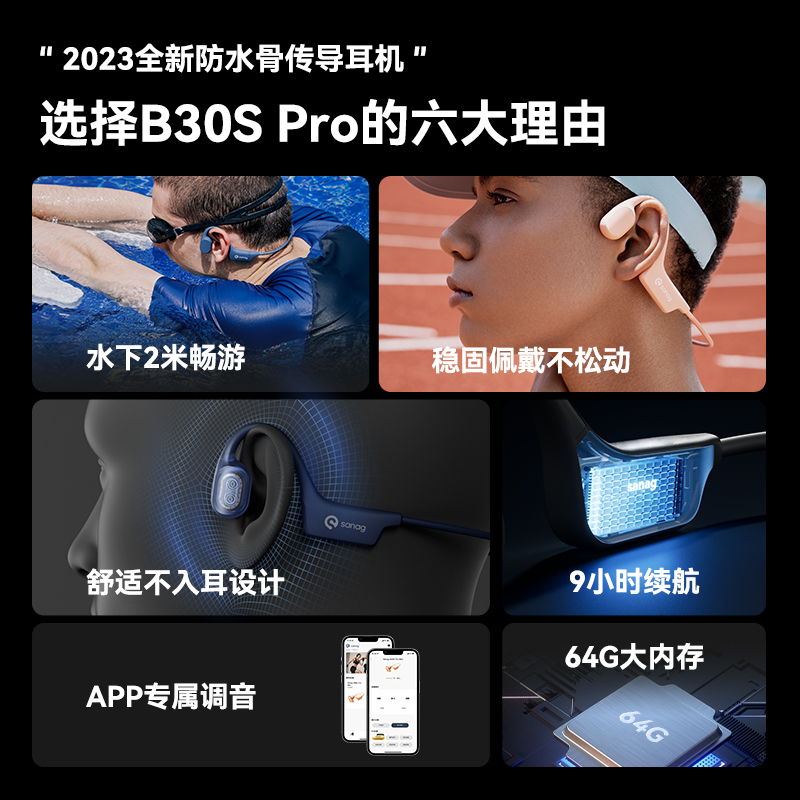 [游泳新款]sanag塞那B30骨传导蓝牙耳机专业防水无线运动跑步专用高清大图