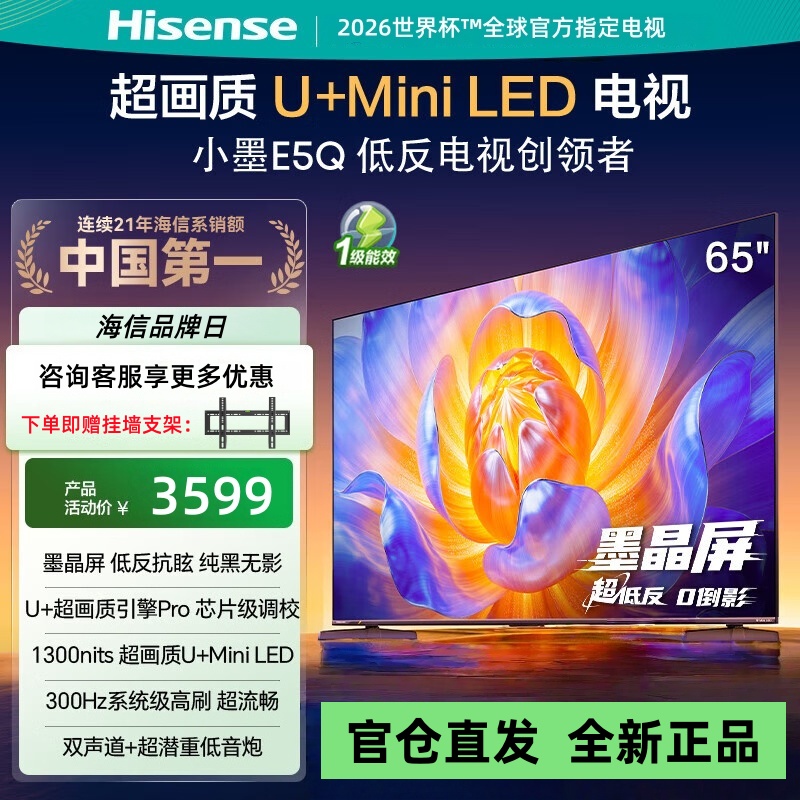 海信电视E5Q 65英寸 抗反光防眩光墨晶屏 U+Mini LED 300Hz高刷 U+超画质引擎Pro 支持以旧换新高清大图