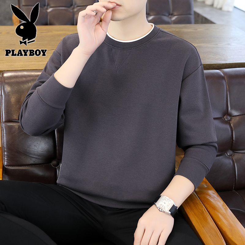 花花公子新款【】春秋休闲圆领卫衣男长袖T恤新面料打底衫高清大图