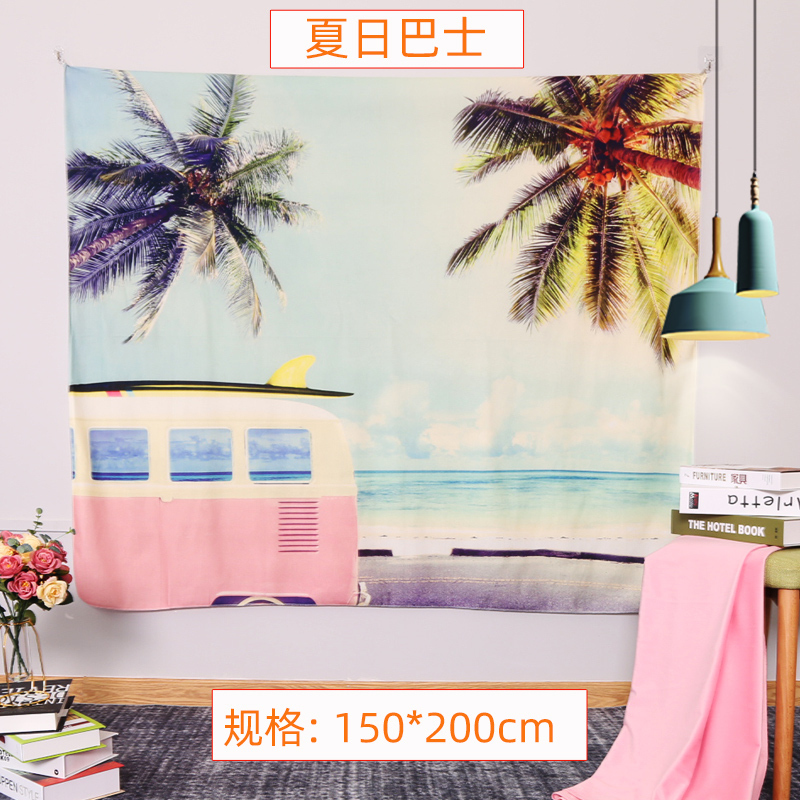 北欧挂布布料 背景布背景墙布民宿房间布置装饰布艺床头布 夏日巴士-200*150cm/收藏加购送USB款彩灯高清大图
