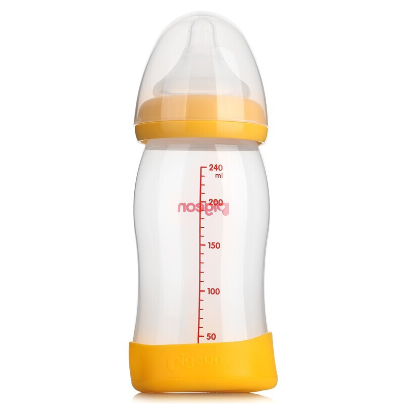 贝亲（Pigeon） 贝亲自然实感宽口径婴儿奶瓶PP奶瓶240ml(黄色)-0092配M型号奶嘴
