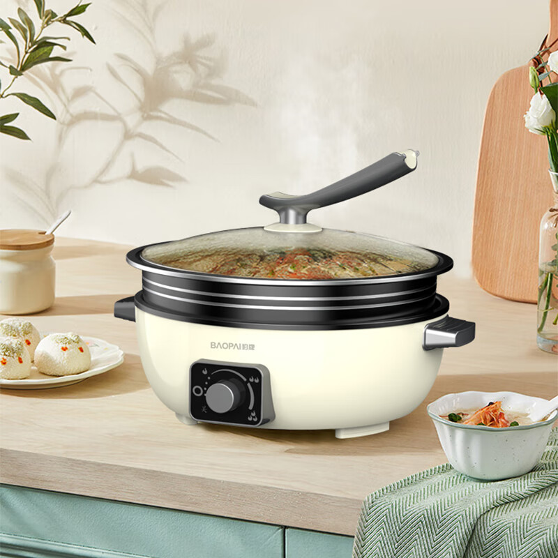 豹牌 电火锅BP-WD756 大容量6.0L 圆形内胆/玻璃盖 加大发热盘