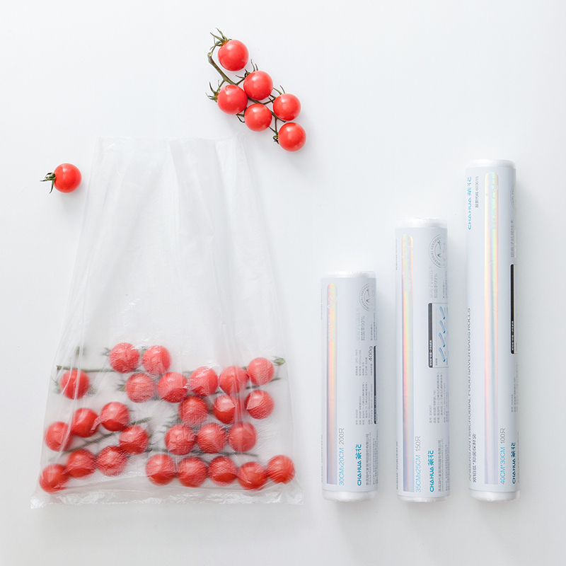 茶花一次性保鲜袋家用经济装食物蔬菜水果pe食品袋冰箱冷冻密封袋[加大号400只]40cm*30cm*4卷