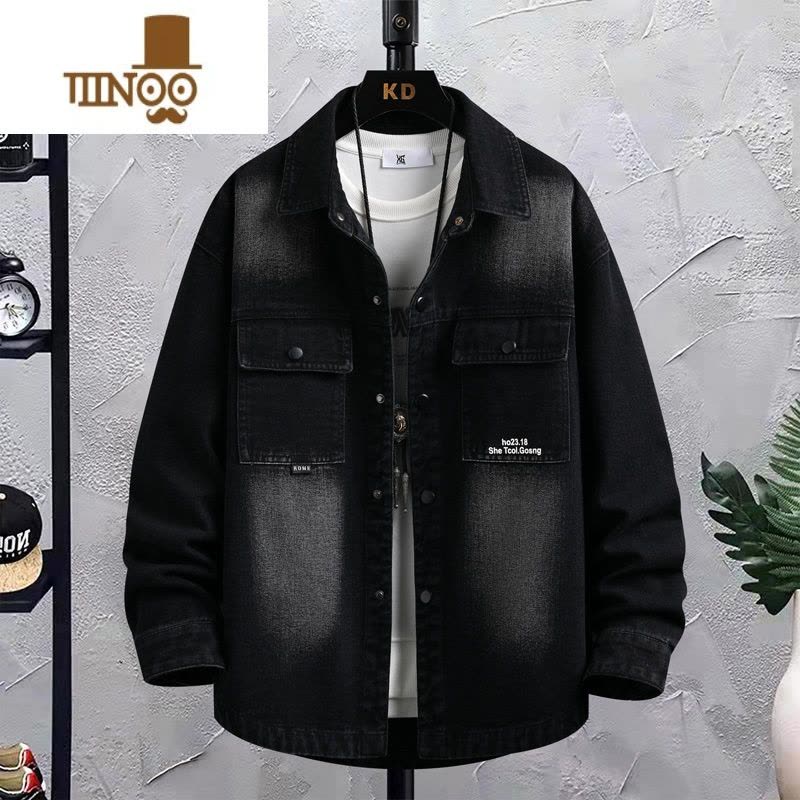 YANXU青少年牛仔衬衫外套男新款帅气初中高中男生薄款长袖秋季夹克图片
