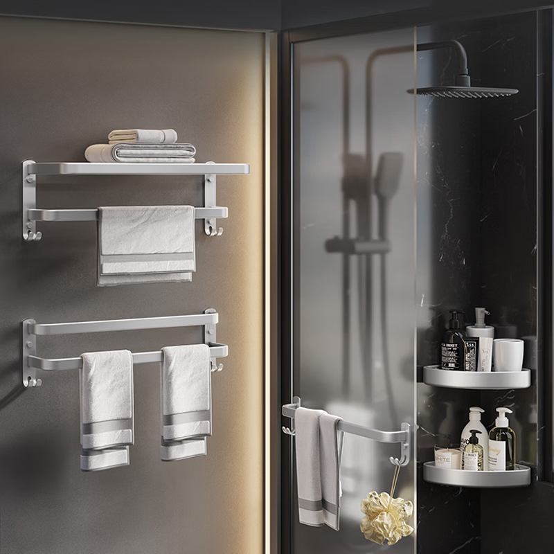 九牧(JOMOO)浴室免打孔毛巾架挂件置物架枪灰色太空铝93011系列9301112/9301109高清大图