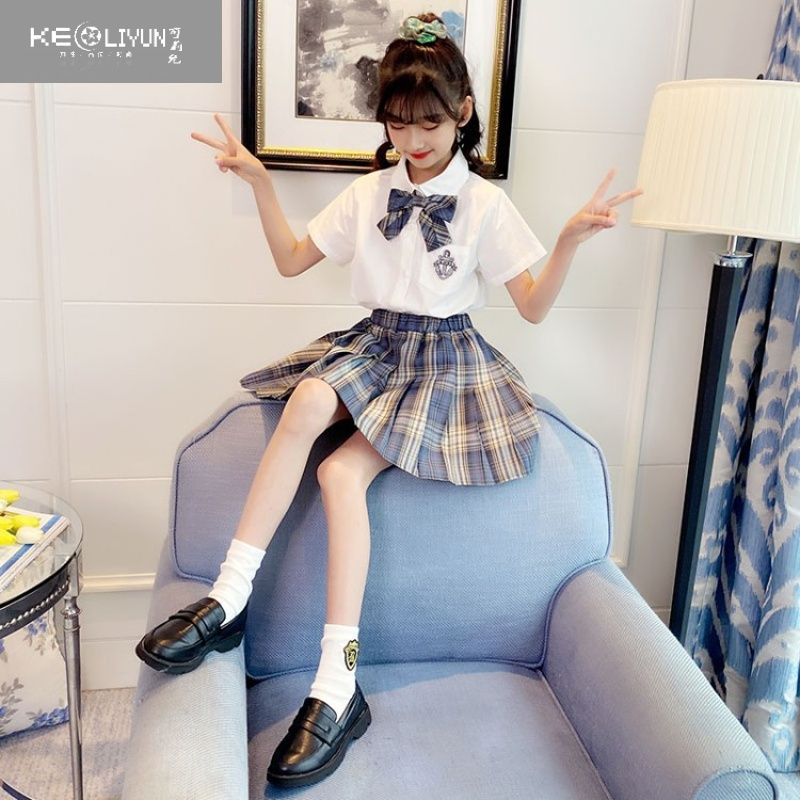 可莉允女童连衣裙夏季jk制服套装大儿童百褶裙子小学生学院风校服gk