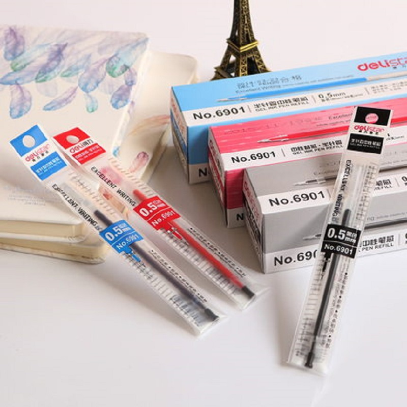 得力6901中性笔芯签字笔芯 水笔芯0.5mm 中性笔芯 红笔芯 一只装 长宽高:131*5.5*5.5mm 得力