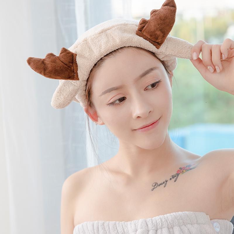 娇寐家纺卡通浴帽m06三维工匠粉红色鹿角浴帽粉