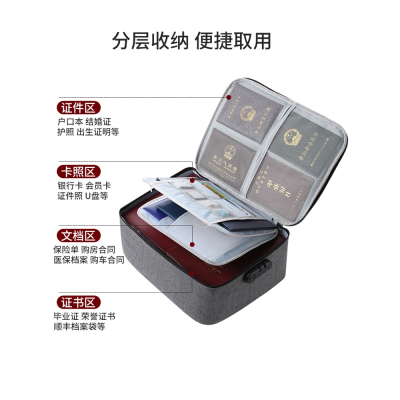 家柏饰(CORATED)收纳包护照卡包家用多功能大容量多层家庭文件箱证收纳盒JH高清大图