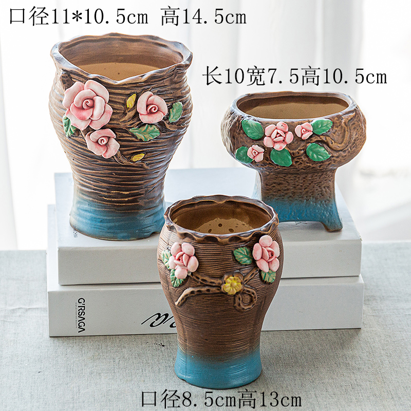多肉法师老桩花盆陶瓷大号古达简约肉肉绿植物欧式复古陶罐高盆599捏花2件套中等图片 高清实拍大图 苏宁易购