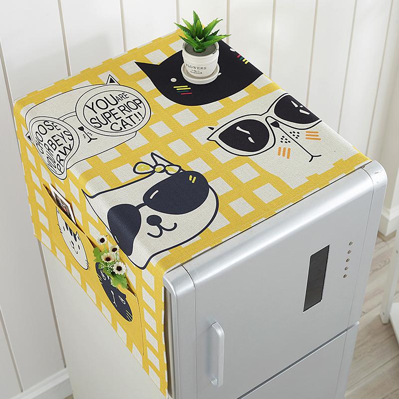 北欧风格滚筒洗衣机罩盖布单开双开冰箱盖巾防尘罩棉麻布艺 仙人掌 双开门冰箱盖巾(70*170cm)高清大图
