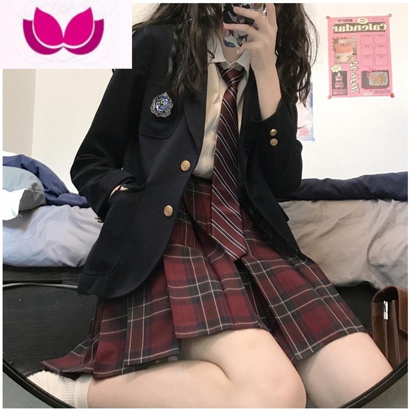七斓正版jk制服西服套装日系学院风校供感全套黑色学生外套女西装 L 黑色西装送徽章+飞机盒