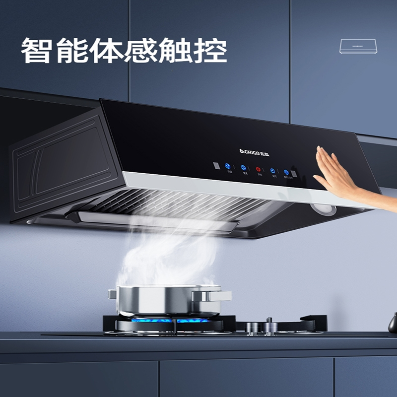 志高(CHIGO)抽油烟机家用厨房大吸力中式小型吸油畑机顶吸式出租房抽烟机_油烟分离体感清洗自装