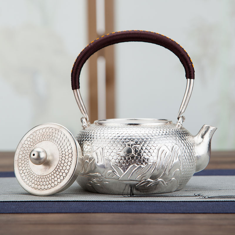 铭陶满堂纯手工银壶纯银999烧水壶泡茶壶茶道茶具单壶一张打银壶