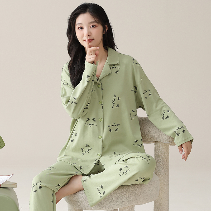 浪莎睡衣女春秋季纯棉长袖可外穿家居服开衫秋款月子孕妇休闲套装