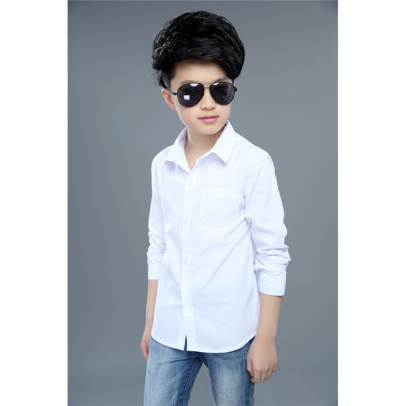 迪鲁奥diluao男童白衬衫长袖女童白色衬衣男孩儿童装棉中大童白色表演