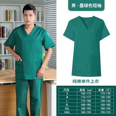 谋福 洗手衣棉 美容院工作服 (男士短袖墨绿色纯棉上衣) L