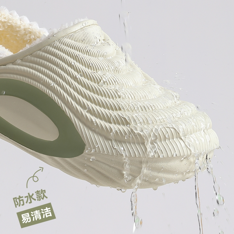 防水棉拖鞋男士2025新款冬季运动防滑包跟厚底保暖棉鞋男外穿男高清大图