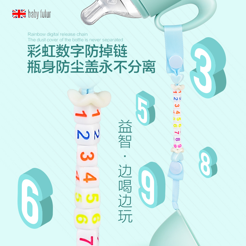Baby futur官方旗舰店 新生儿奶瓶ppsu婴儿仿母乳实感双把手宝宝宽口径吸管奶瓶耐摔 公主粉-300mL
