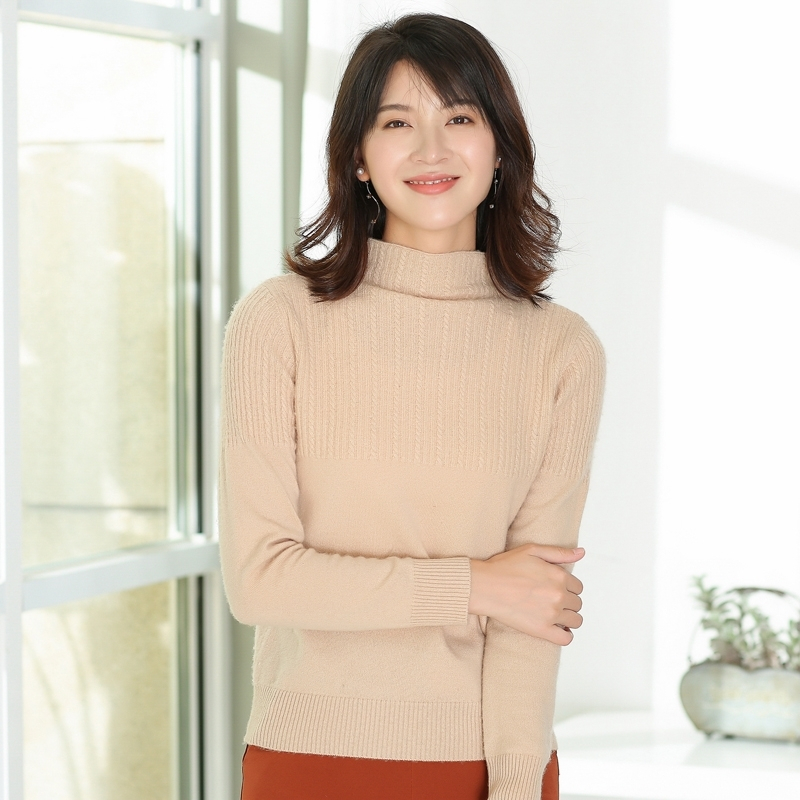 18秋冬季半高领修身针织女式山羊绒衫扭花毛衣套头打底衫