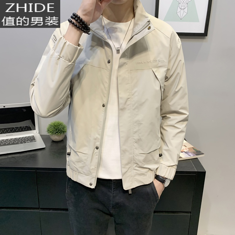 SUNTEK男士夹克英伦修身高领秋季工装时尚刺绣潮牌帅气休闲上衣服男外套夹克