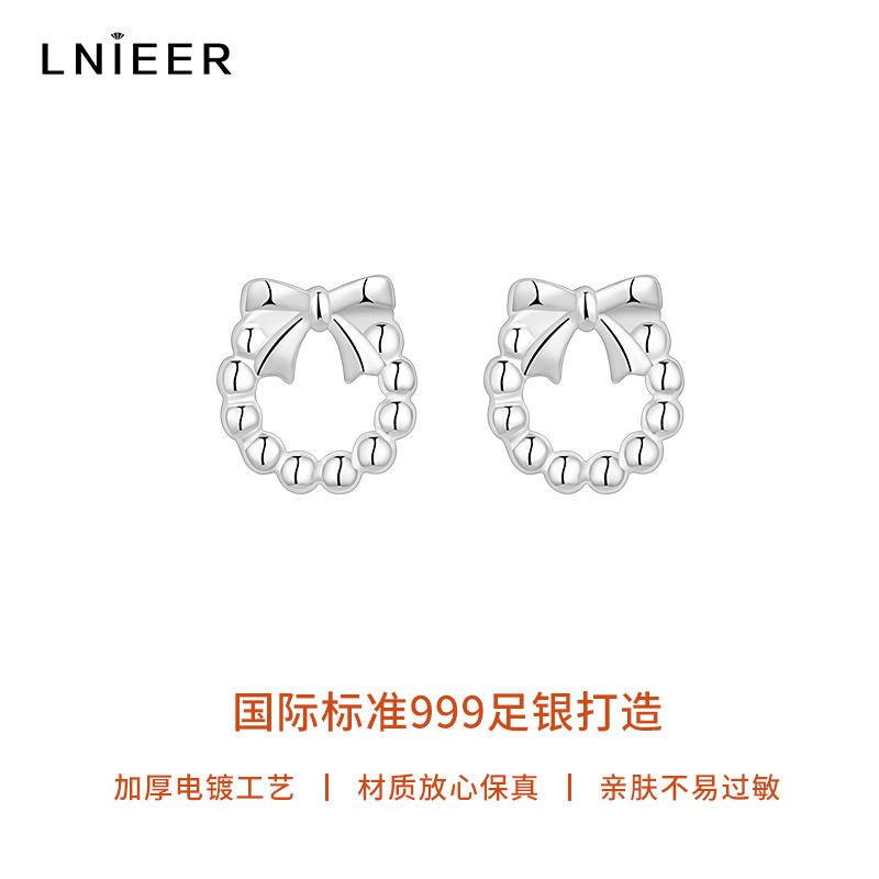 999纯银可爱蝴蝶结耳钉女2025新款养耳洞耳环小巧精致秋冬银耳养高清大图
