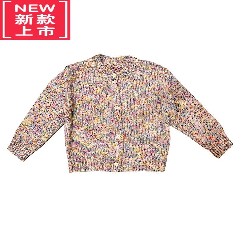 可莉允法式女童毛衣套装复古彩虹棉纱秋冬宝宝针织开衫半身裙洋气赫本风图片