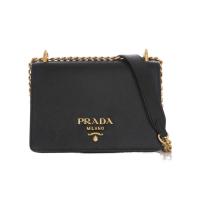 普拉达(PRADA)女士牛皮单肩包时尚百搭配饰翻盖链条拼接手提斜挎