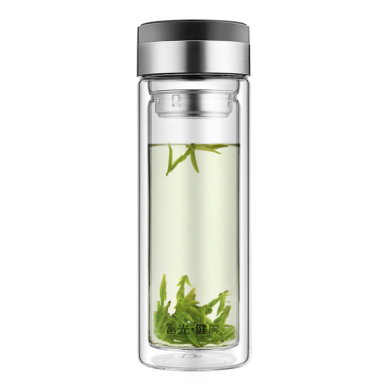 富光双层玻璃杯男女士隔热办公水杯带滤网茶隔便携茶水杯 320ml