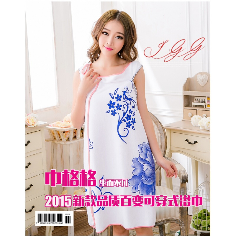 巾格格百变可穿式浴巾浴裙浴衣浴袍吸水棉加大加厚[中国风]青花瓷80x150cm