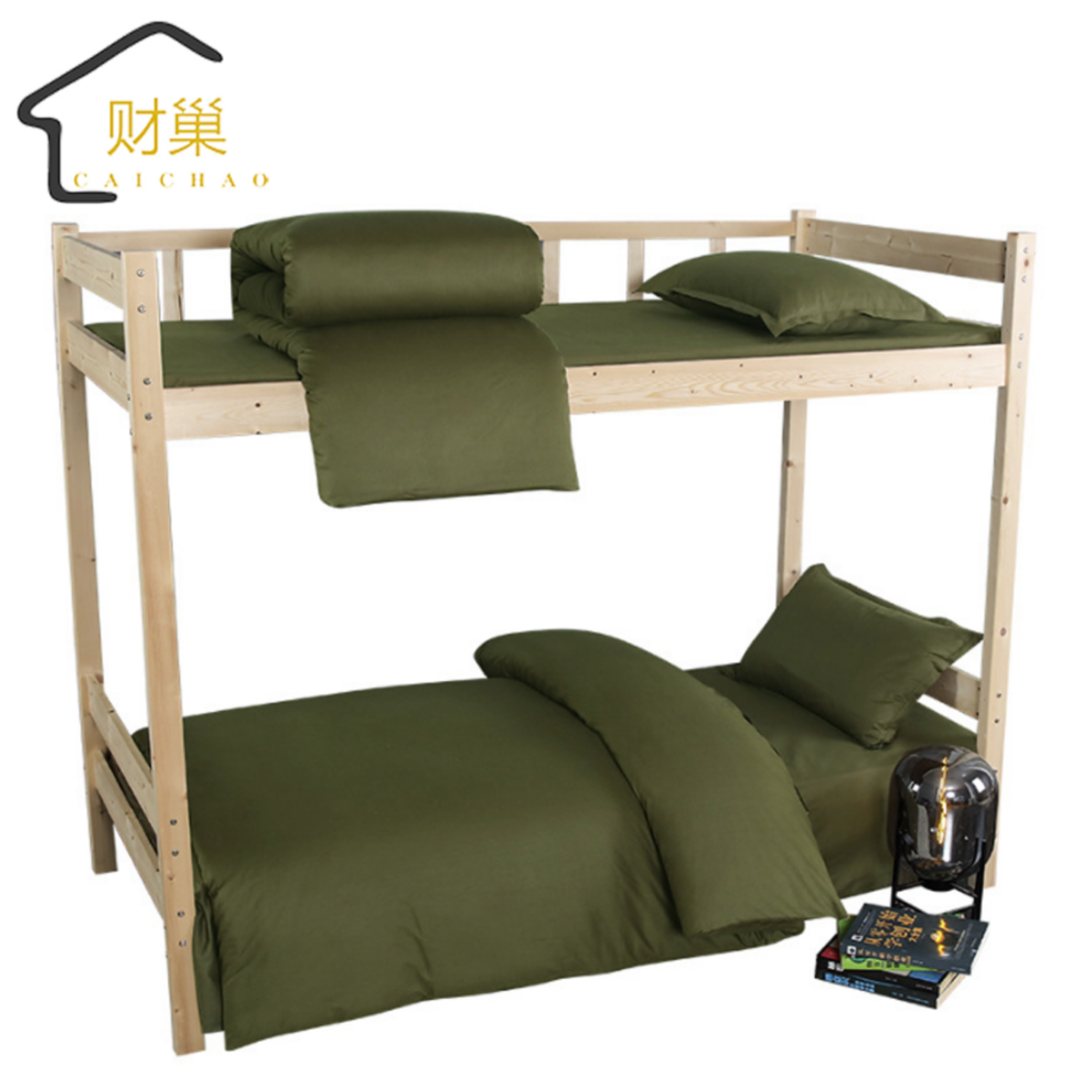 财巢 纯棉三件套军绿色 被套150*200 床单150*210 枕套45*70 套高清大图